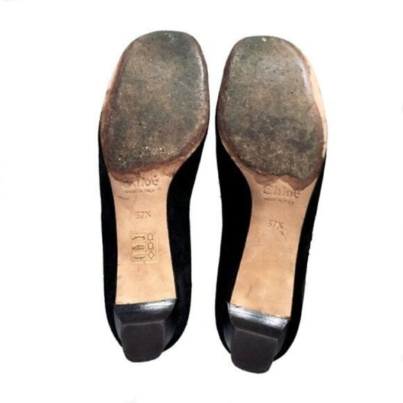 Chloe Black suede pump with bow and tassel, square toe, size 37.5 EU - Picture 4 of 4